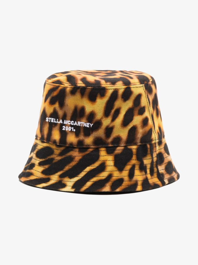 Orange Leopard Print Logo Cotton Bucket Hat