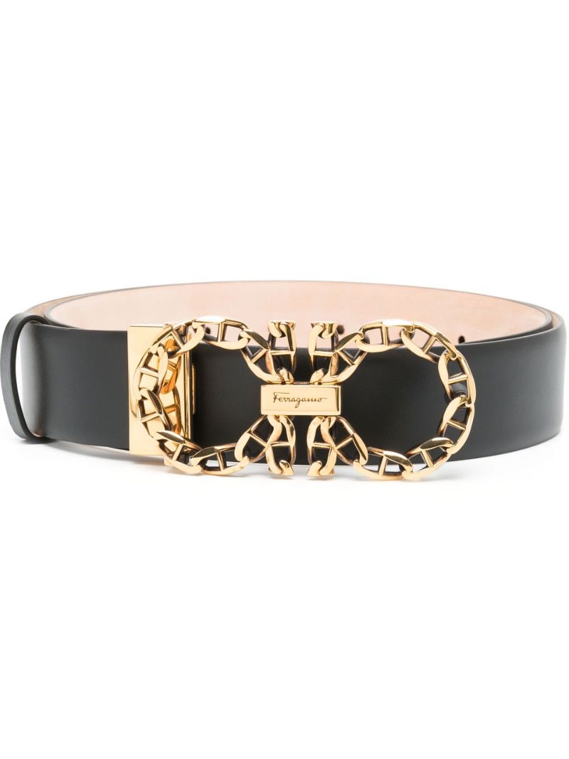 Black Gancini Chain Leather Belt