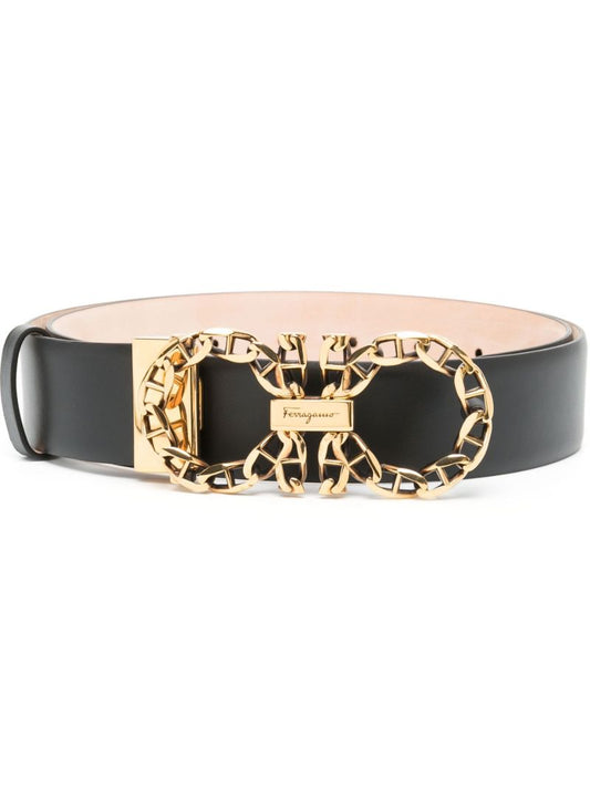 Black Gancini Chain Leather Belt