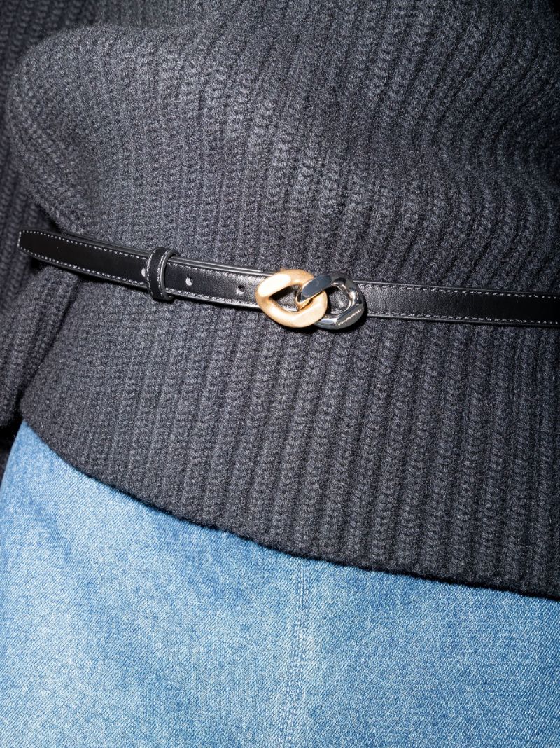 Black Chain Detail Faux Leather Belt