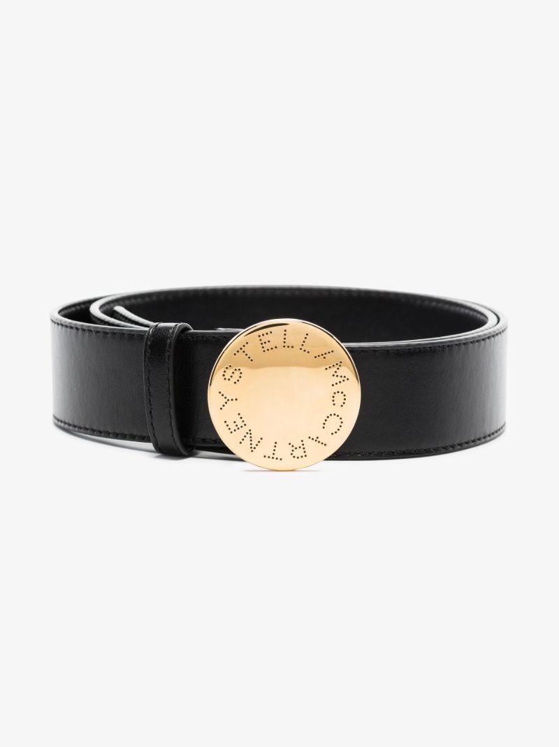 Black Logo Buckle Faux Leather Belt