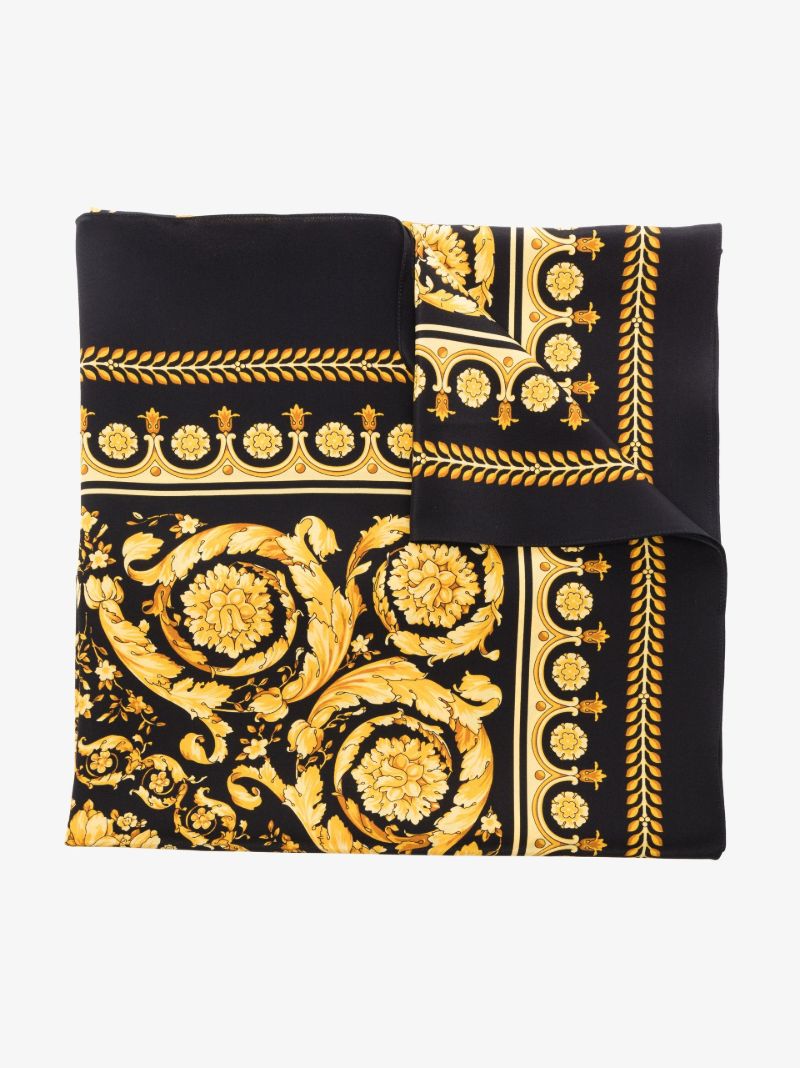 Black and Gold Barocco Print Silk Scarf