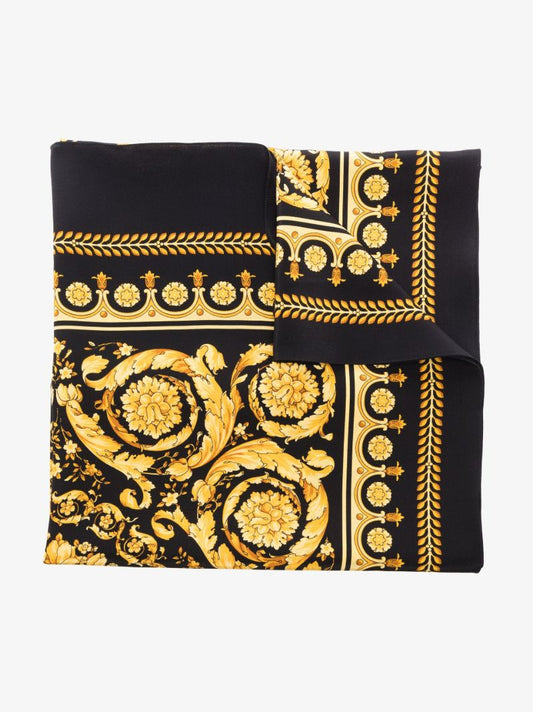 Black and Gold Barocco Print Silk Scarf