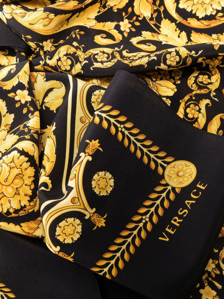 Black and Gold Barocco Print Silk Scarf