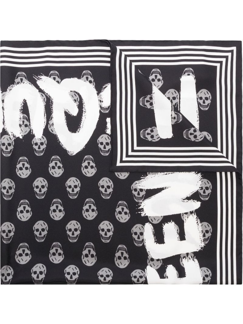 Black Graffiti Biker Silk Scarf