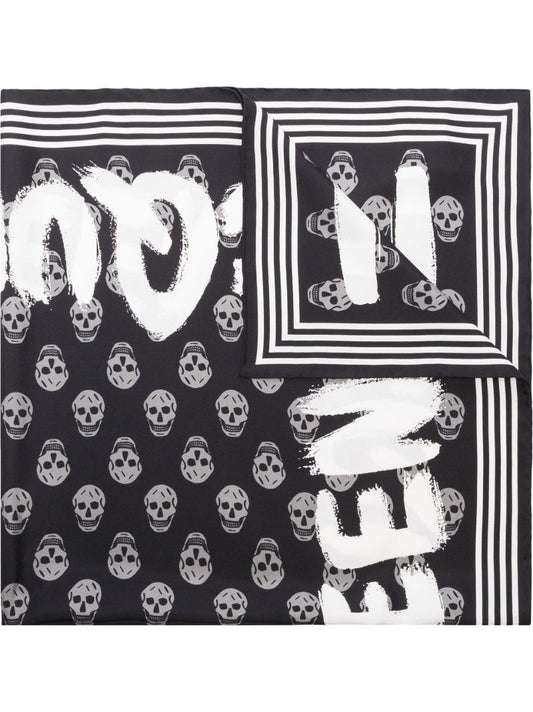 Black Graffiti Biker Silk Scarf