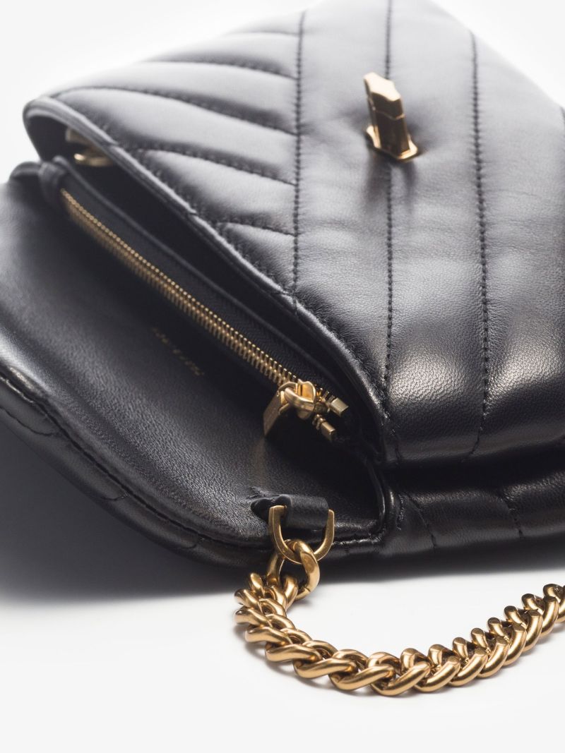 Black Kira Chevron Leather Chain Wallet