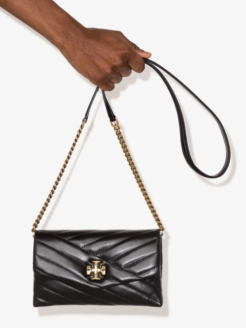 Black Kira Chevron Leather Chain Wallet
