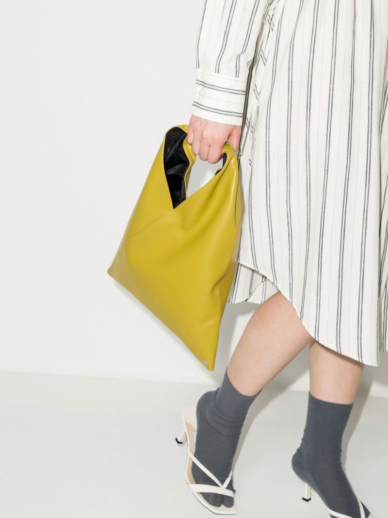 Green Japanese Small Faux Leather Tote Bag