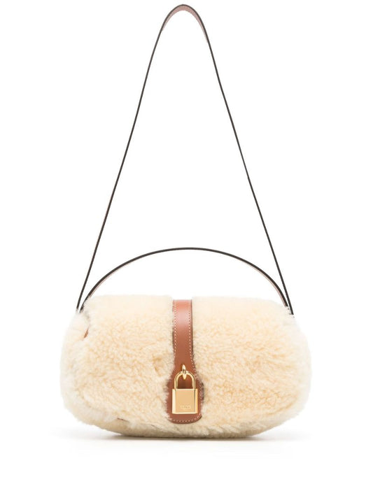 Beige Tabou Shearling Shoulder Bag