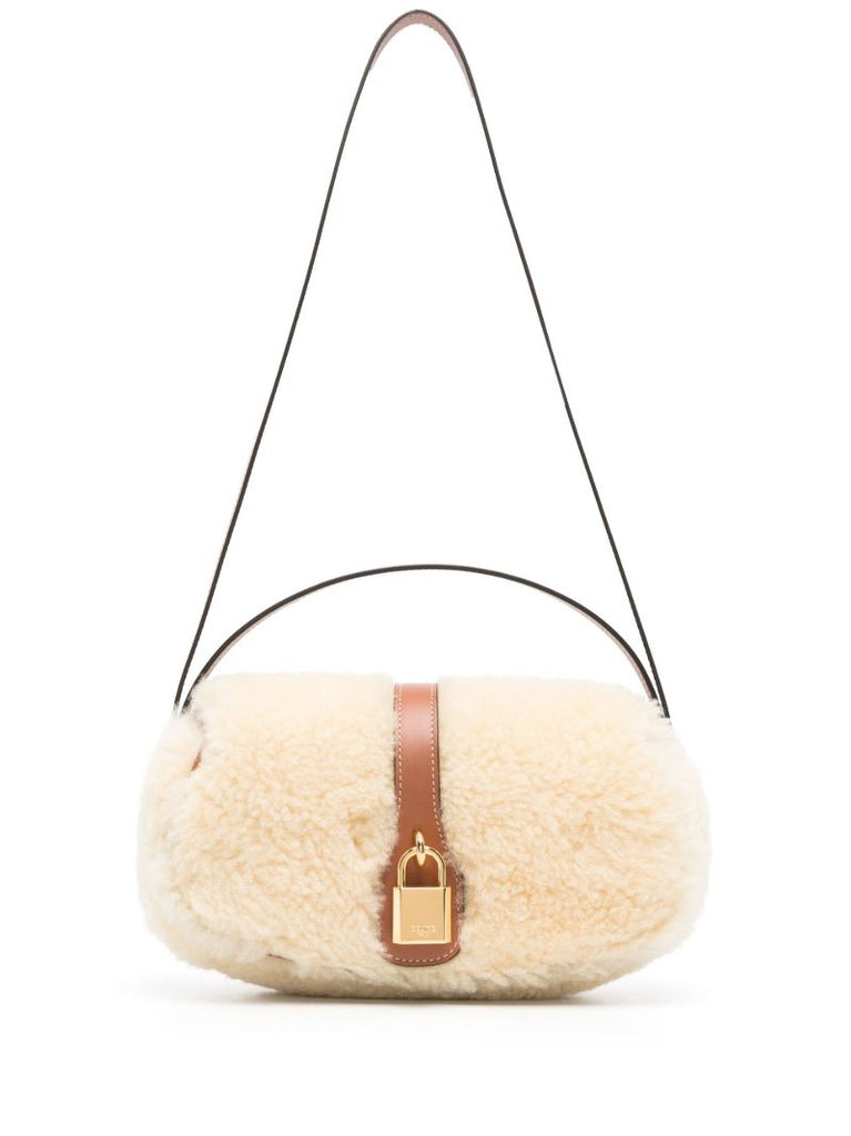 Beige Tabou Shearling Shoulder Bag