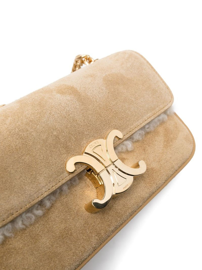 Neutral Triomphe Suede Shoulder Bag