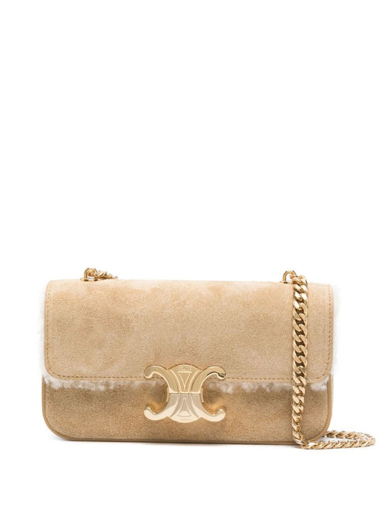 Neutral Triomphe Suede Shoulder Bag