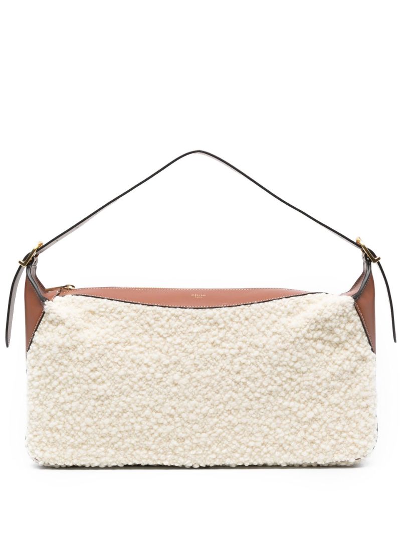 Neutral Romy Medium Shearling Shoulder Bag