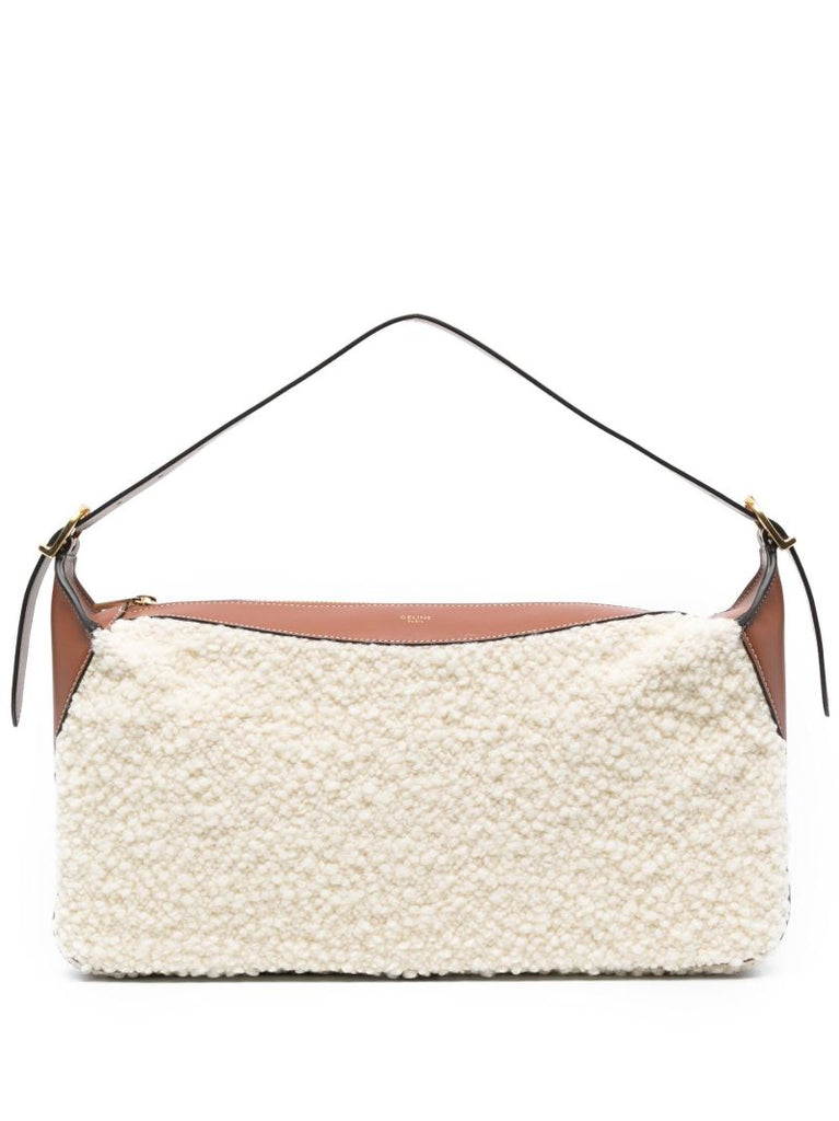 Neutral Romy Medium Shearling Shoulder Bag