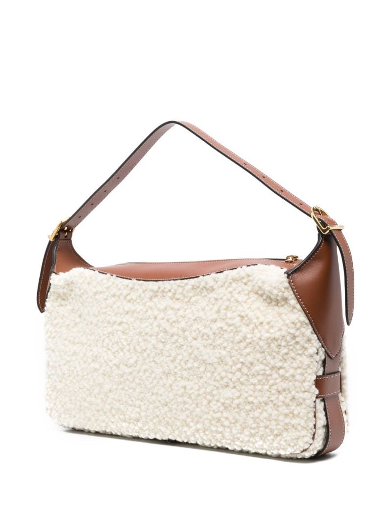 Neutral Romy Medium Shearling Shoulder Bag