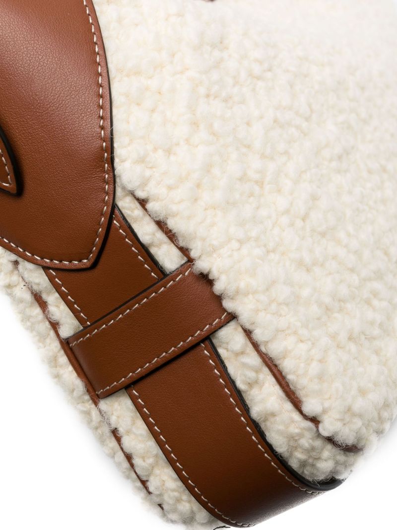 Neutral Romy Medium Shearling Shoulder Bag
