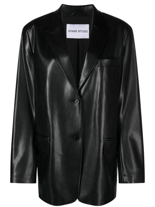 Black Georgina Faux Leather Blazer