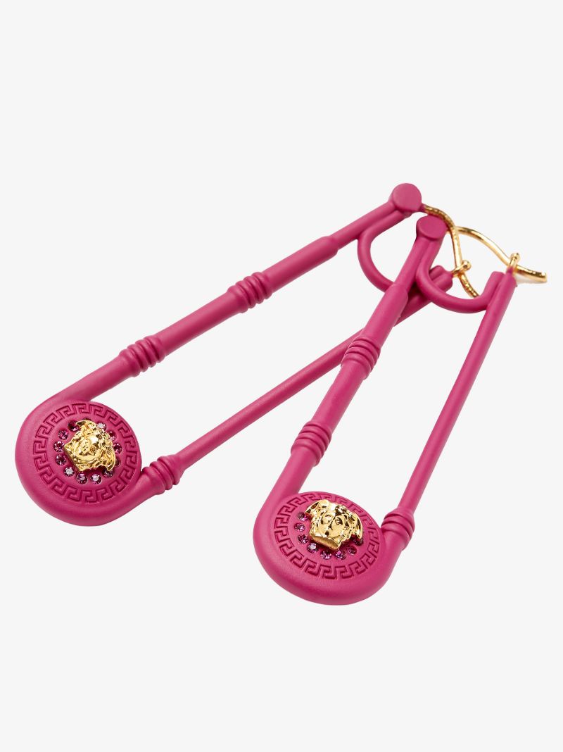 Pink Medusa Safety Pin Earrings