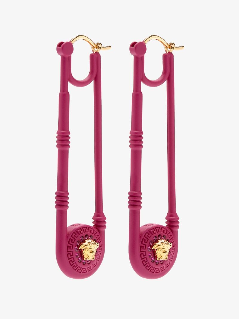 Pink Medusa Safety Pin Earrings