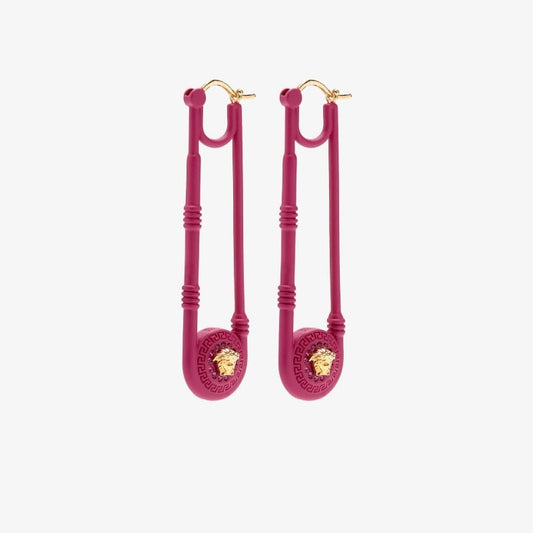 Pink Medusa Safety Pin Earrings