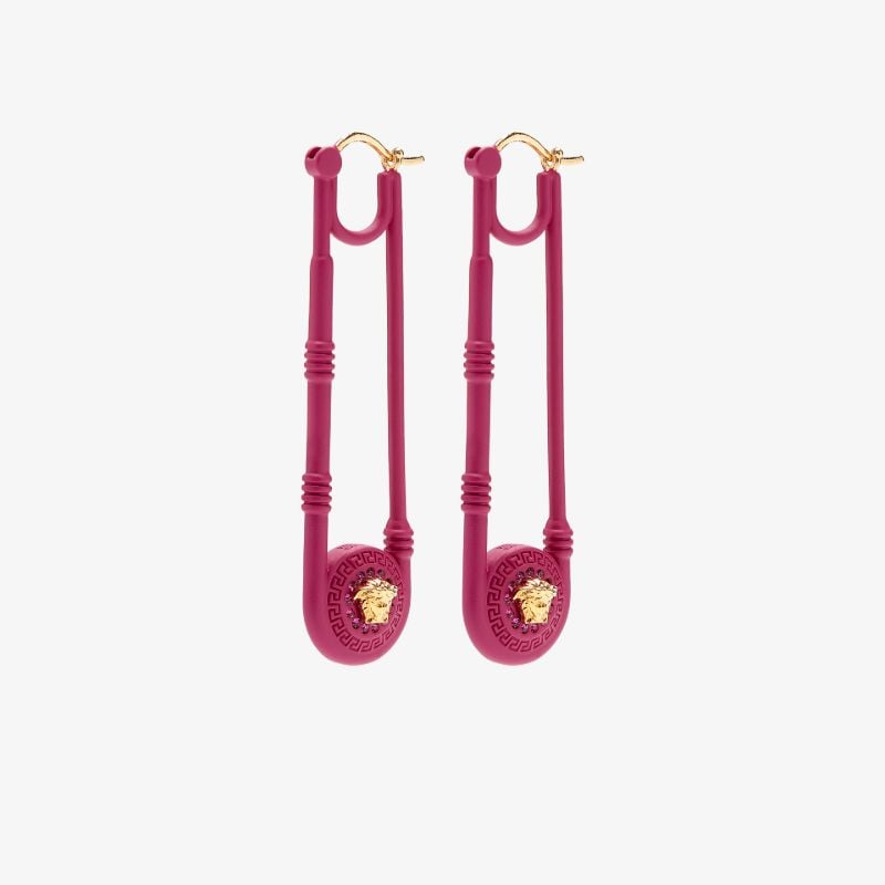 Pink Medusa Safety Pin Earrings