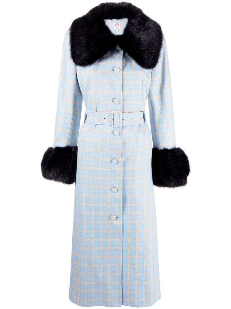 Blue Scarlett Faux Fur Trim Coat
