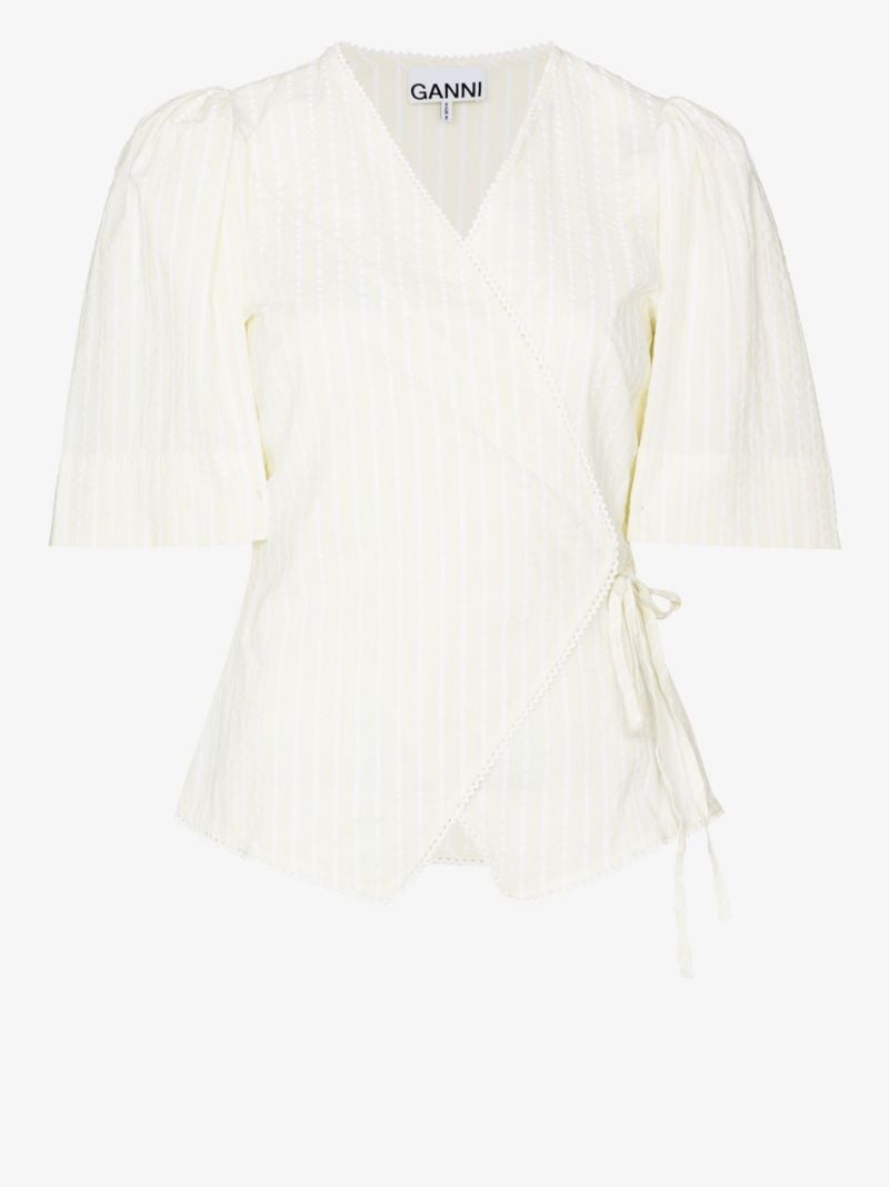 Yellow Striped Organic Cotton Seersucker Wrap Top