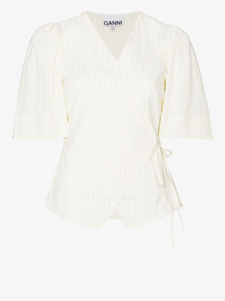 Yellow Striped Organic Cotton Seersucker Wrap Top