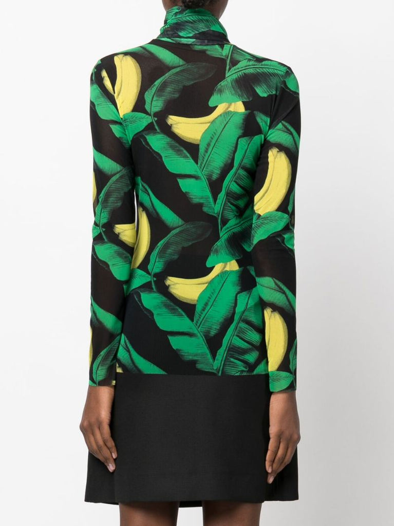 Black Banana Print Mesh Top