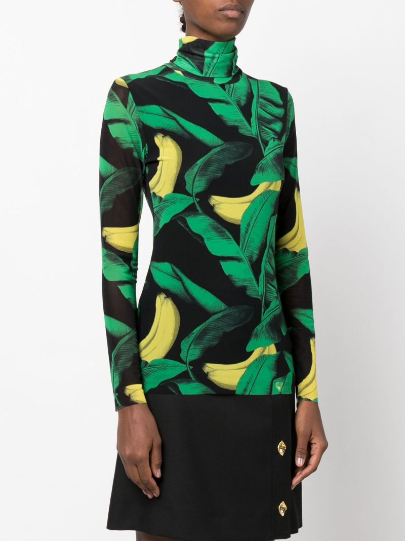 Black Banana Print Mesh Top