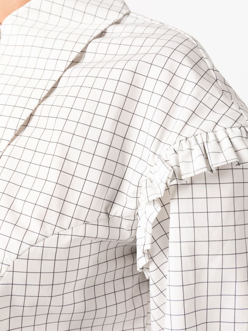 White Linnea Check Print Ruffle Shirt