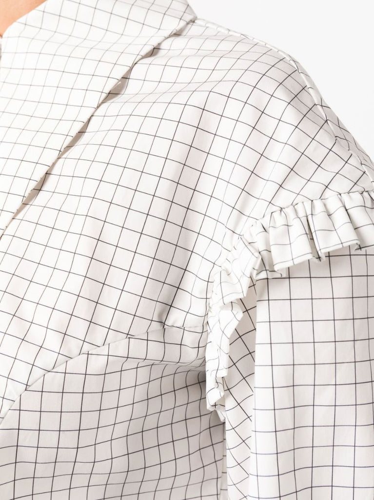 White Linnea Check Print Ruffle Shirt