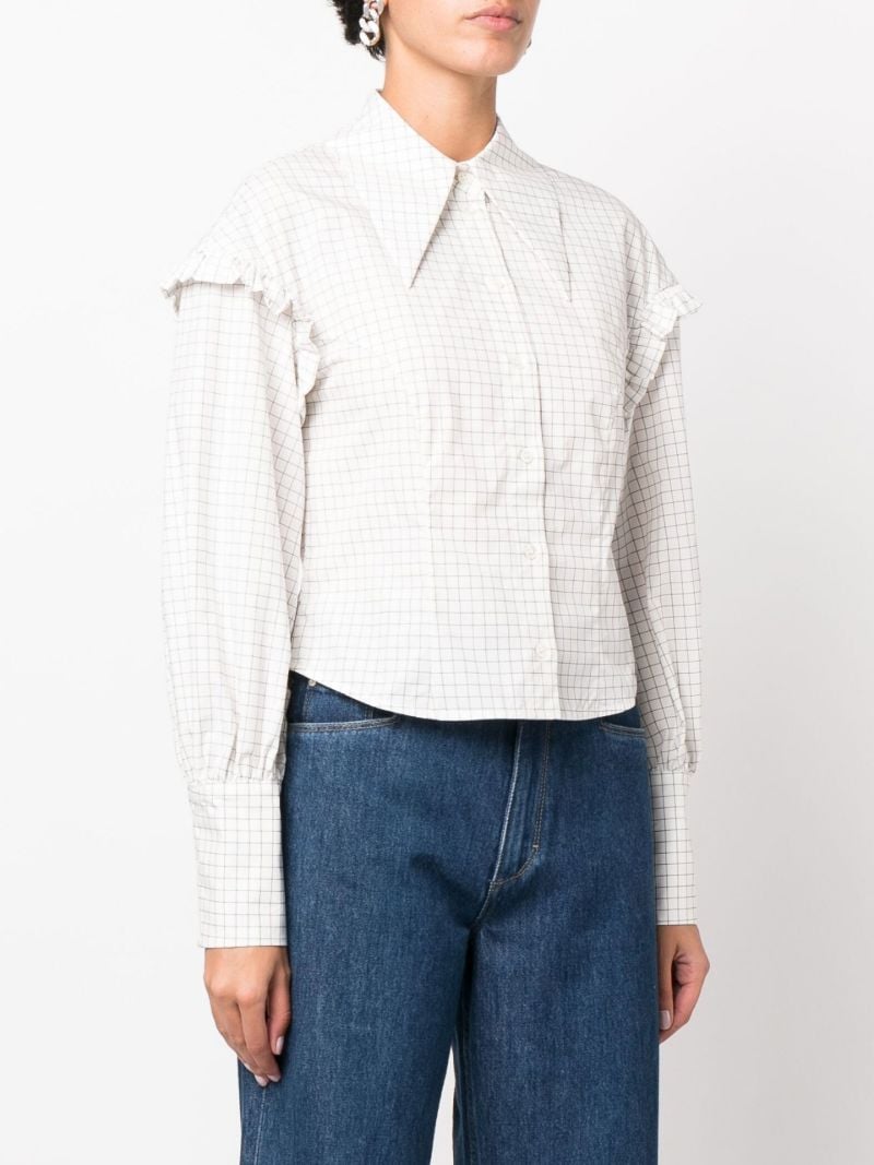White Linnea Check Print Ruffle Shirt