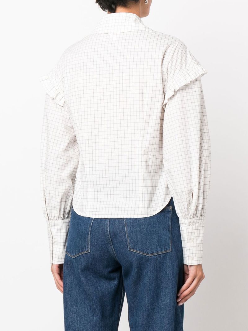 White Linnea Check Print Ruffle Shirt