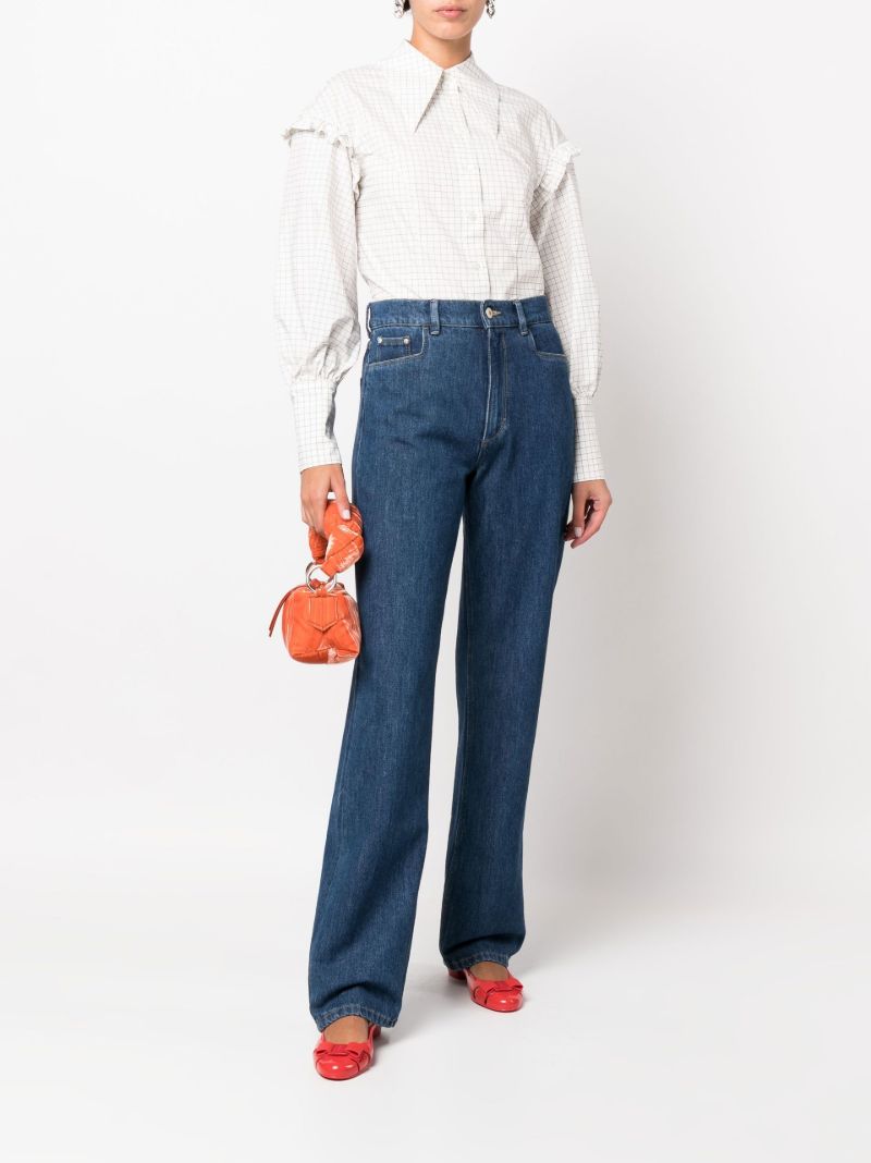 White Linnea Check Print Ruffle Shirt