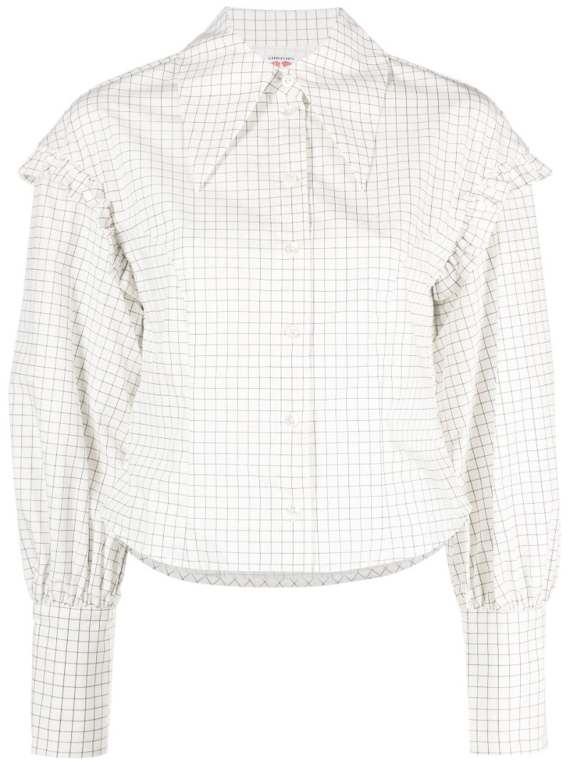 White Linnea Check Print Ruffle Shirt