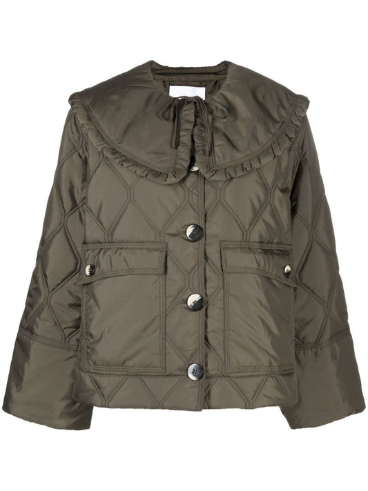 Green Detachable Collar Padded Jacket