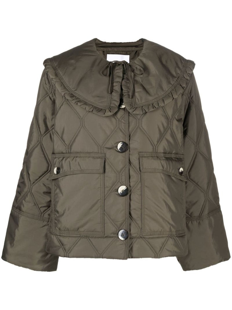Green Detachable Collar Padded Jacket