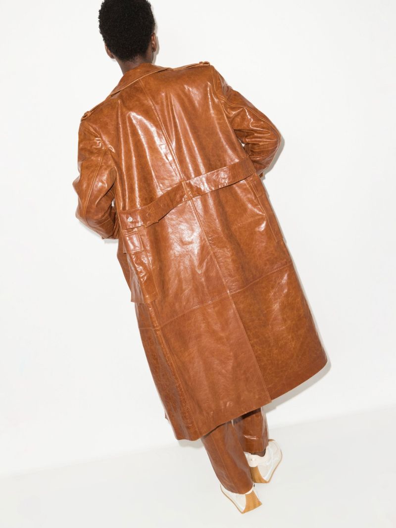Brown Idamo Double-breasted Leather Trench Coat