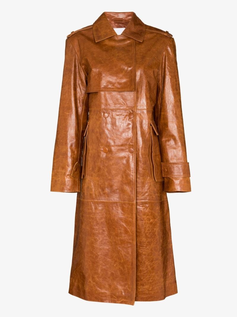 Brown Idamo Double-breasted Leather Trench Coat