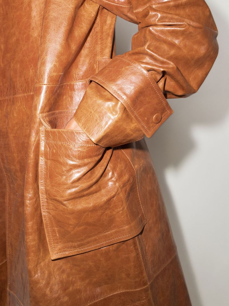 Brown Idamo Double-breasted Leather Trench Coat