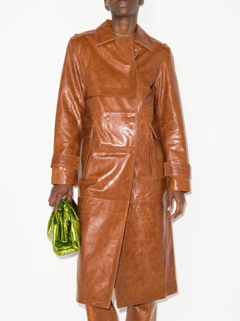 Brown Idamo Double-breasted Leather Trench Coat