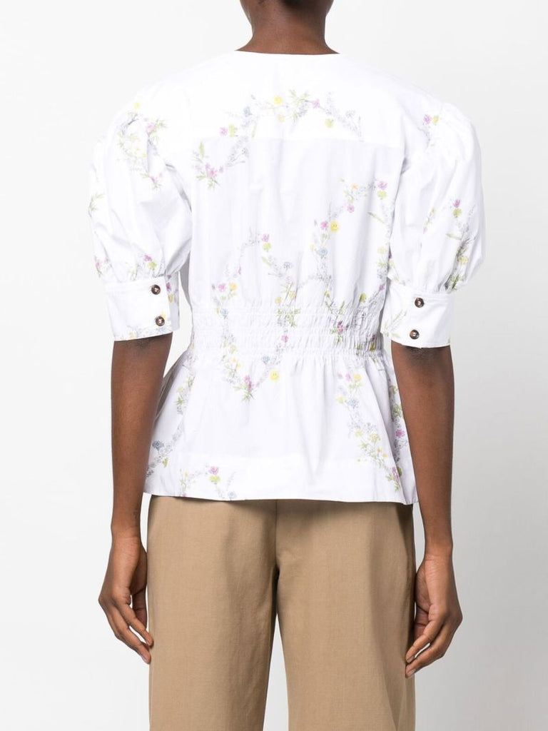 White Floral Puff Sleeve Top