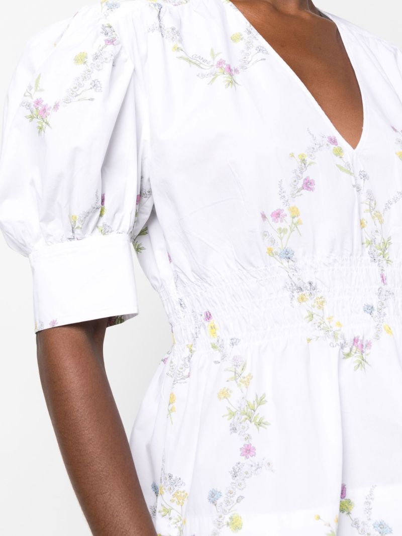White Floral Puff Sleeve Top