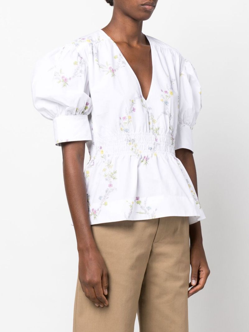 White Floral Puff Sleeve Top