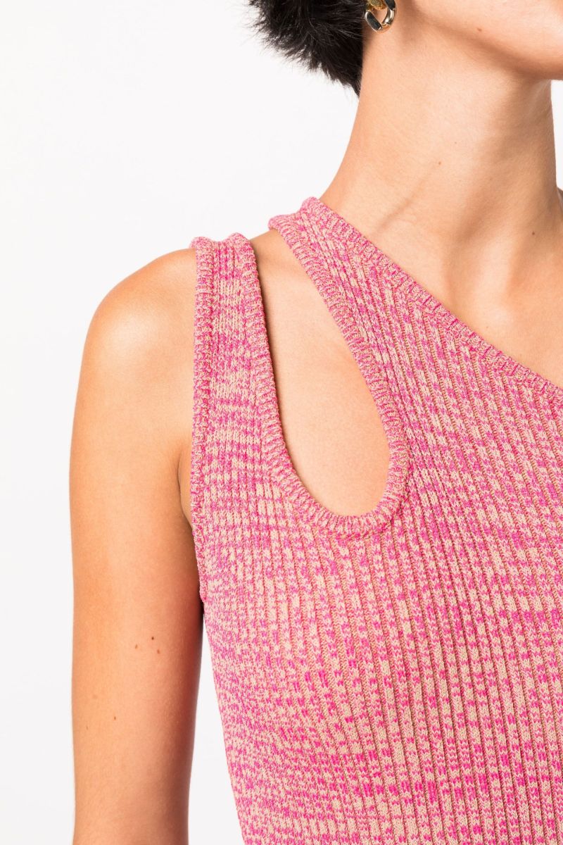 Pink Mila One-shoulder Knitted Midi Dress