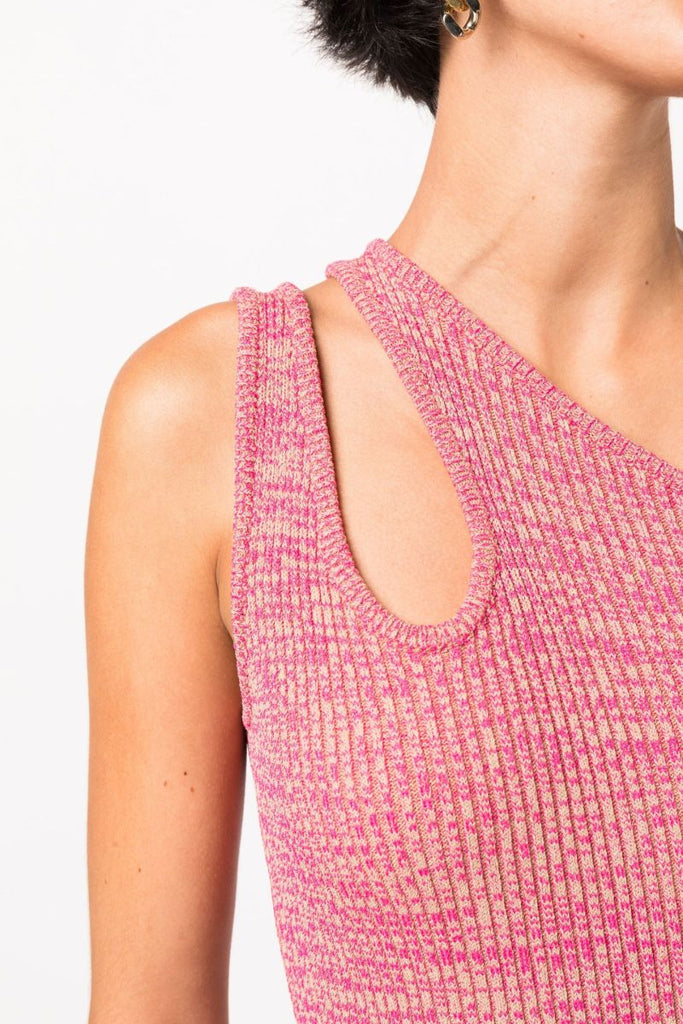 Pink Mila One-shoulder Knitted Midi Dress