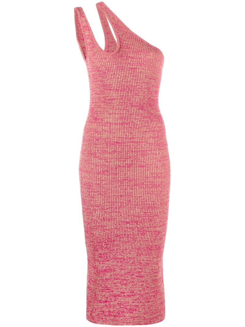 Pink Mila One-shoulder Knitted Midi Dress