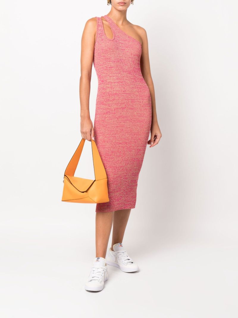 Pink Mila One-shoulder Knitted Midi Dress